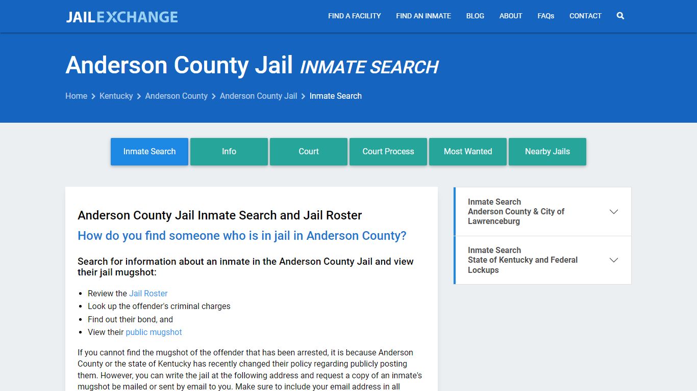 Inmate Search: Roster & Mugshots - Anderson County Jail, KY